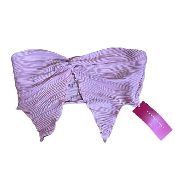 NWT Y2K Pink Tube Top w/ Chain Beaded Detailing - Size Large - Picture 2 of 3